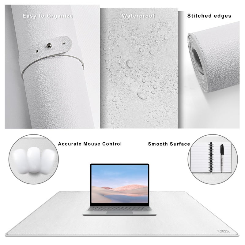 Cacoy 40" x 16" Oversized PU Leather Desk Mat, Extended Gaming Mouse Pad Writing Mat, Leather Desk Pad Blotters Protector for Office, Home, Computer, Laptop - White - Image 5